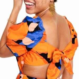 Tabitha Brown for Target Blue Orange Cotton Floral Print Midi Dress Size 12